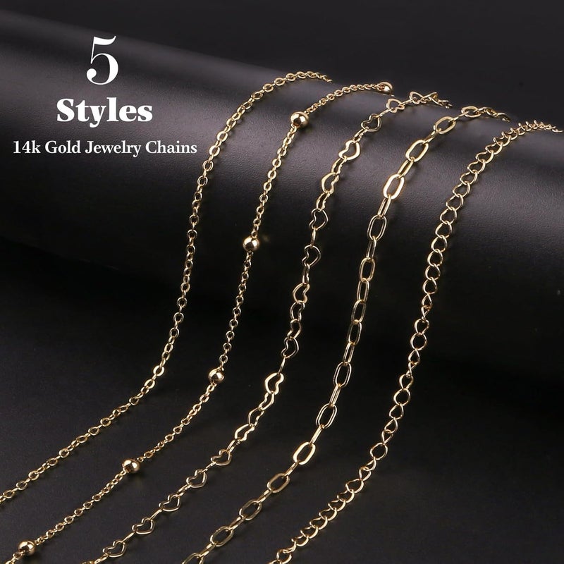 Ecoofor 14k Gold Necklace Chain for Jewelry Making, 16.6 Feet Total (5 Rolls) DIY Bracelet Chains with 300 Jump Rings, 50 Lobster Clasps, 1 Jewelry Pliers,1 Support Ring and 50 Pendants - Image 2